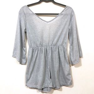 Women’s V Cut Romper 3/4 Sleeve Blue Gray Small